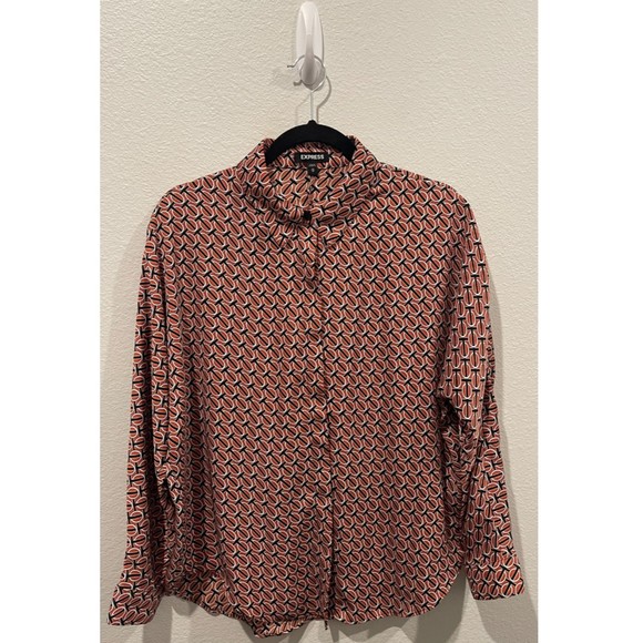 EXPRESS Brown Black Button Down Long Sleeve Shirt - Picture 1 of 3